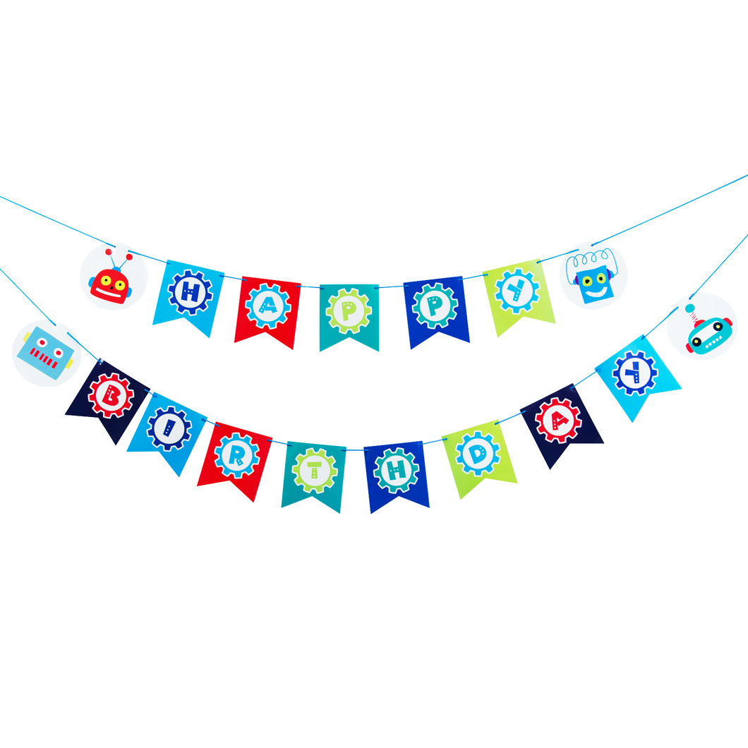 Robot-themed Birthday Party Banner