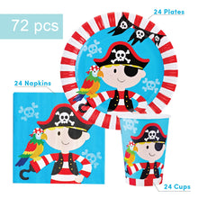 Load image into Gallery viewer, Pirate Party Supplies Set - 72 pcs Plates, Cups &amp; Napkins
